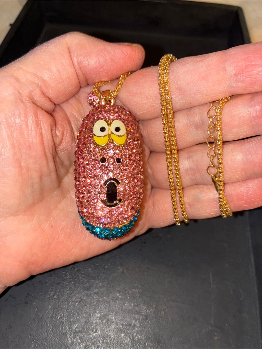 Gold Chain Necklace with Pink Crystal Character Pendant